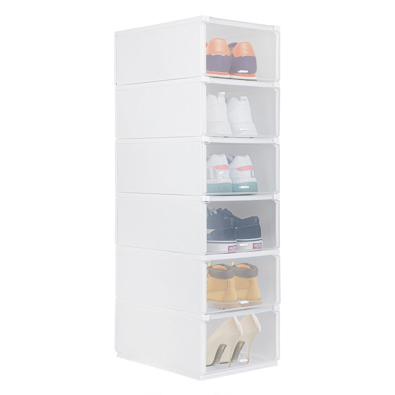 Rebrilliant Shoe Storage Boxes, 6 Pack Clear Plastic Stackable Shoe Organizer Containers, Drawer